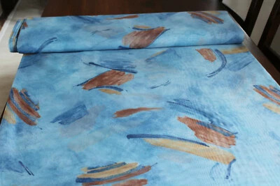 gemusterter Gardinenstoff Dekostoff hellblauer Stoff transparent Vorhangstoff - Bild 1 von 4