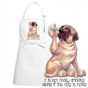 Delantal de chef de cocina mastín Bullmastiff perro dibujos animados arte no beber vino solo - Imagen 1 de 2