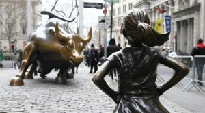 WALLSTREET CHARGING BULL MÄDCHEN GLÄNZEND POSTER BILD BANNER DRUCK FOTO 8052 - Bild 1 von 1