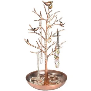 Metal Birds Tree Stand Jewelry Display Holder Earrings Organizer with Tray - Picture 1 of 6