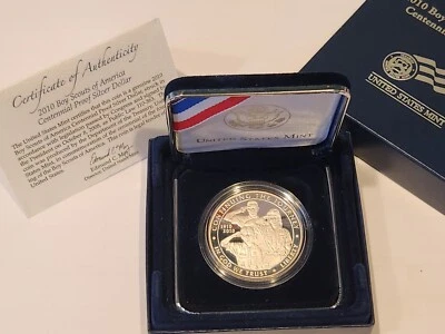 2010 BOY SCOUTS OF AMERICA CENTENNIAL PROOF SILVER DOLLAR COIN WITH BOX AND COA - Image 1 of 4