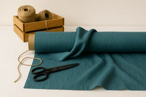Cadet Blue Linen Blend Fabric by the Yard – Material for Sewing & Upholstery - Picture 1 of 10
