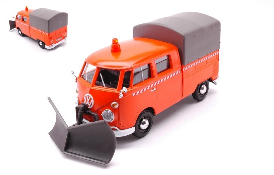 VOLKSWAGEN TYPE 2 T1 PICKUP TRUCK W/SNOW PLOW 1962 ORANGE 1:24 - Immagine 1 di 1