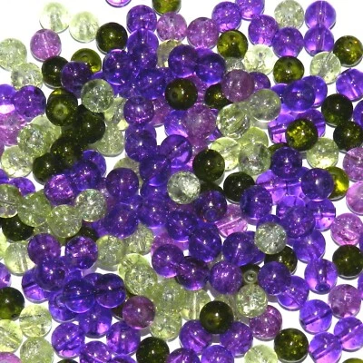 GL9925 Purple & Green Assorted Mix 8mm Round Crystal Crackle Glass Beads 250pc - Image 1 of 3