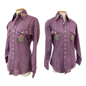Vintage 1970s Levi’s Strawberry Embroidered Purple Button Down Shirt - Picture 1 of 6