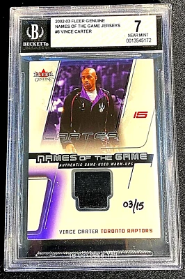 SUPER RARE SSP /15 BGS 7 NM 2002-03 VINCE CARTER GENUINE NAMES OF THE GAME G1968 - Image 1 of 2