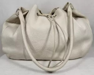 Oroton Off White Pebbled Leather Drawstring Silver Hardware Large Shoulder Bag - Picture 1 of 24