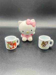 Set Of 2 Hello Kitty Miniature 2004 Porcelain Cups Mugs Sanrio & Squishy toy - Picture 1 of 4