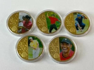 New Set of 5 TIGER WOODS Limited Edition Novelty Tokens Coins in Cases, warranty - Picture 1 of 8