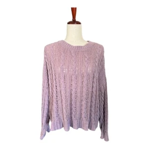 American Eagle Womens Chenille Sweater~Sz M~Lavender Purple Cable Knit Stretchy - Picture 1 of 10