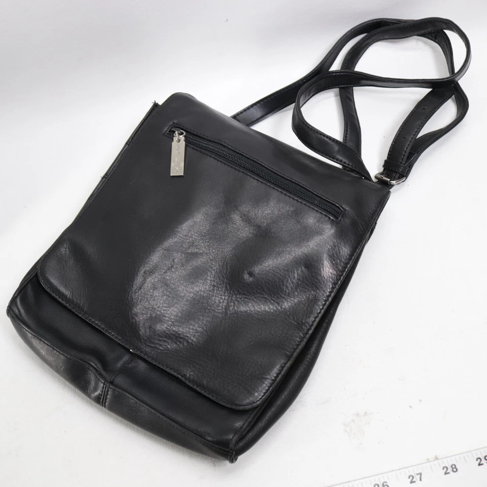Nine West Crossbody Messenger Handbag M Black Leather Organizer Purse Bag - Image 1 of 4