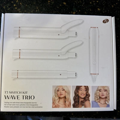 T3 Switch Kit Wave Trio 77562 White Styling Iron w/3 Interchangeable Barrels NIB - Image 1 of 2