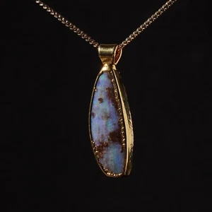Vintage Australian Blue Violet Boulder Opal Pendant Sterling Silver Gold Plated - Picture 1 of 8