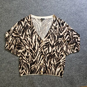 Talbots Cardigan Top Womens Large Brown Zebra Knit 3/4 Sleeve Career Casual - Picture 1 of 9