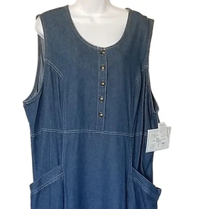 KORET City Blues Blue Denim Sleeveless Maxi Dress 22W Pockets Button Jumper NEW - Picture 1 of 10