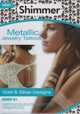 Nuevos tatuajes temporales metálicos brillantes 70 diseños dorados y plateados como se ven en la televisión Foto 1 de 2