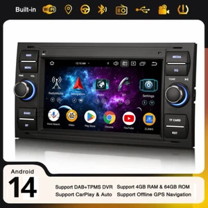 64GB Android 14 Autoradio Navi CarPlay DAB+ Ford Focus C-Max Kuga Fiesta Galaxy - Foto 1 di 24