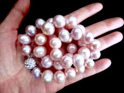 Collar de perlas de agua libre púrpura ovalado 12-13 mm bola discoteca circonita cúbica cierre de pavé mirco Foto 1 de 4