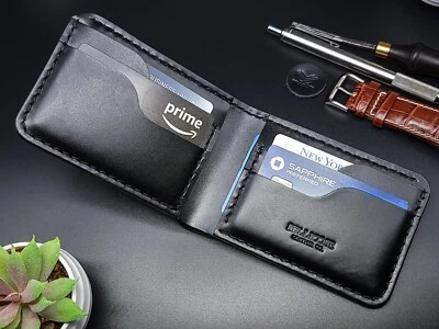 Full Grain Leather Wallet, Handmade Bifold Leather Wallet Premium Quality w/RFID - Image 1 of 4