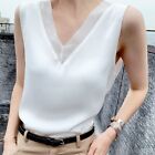 Elegant Sleeveless Satin Silk Vneck Tank Camisole Tshirt Tops Blouse Size L 4Xl