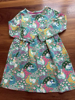 Mini Boden Girl Dress Sz 6-7 Green Bunnies Cats Flowers Easter Long Sleeve - Image 1 of 4