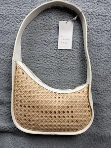 A New Day Shoulder Bag One Size White Tan Woven Rattan Look Purse Handbag - Picture 1 of 8