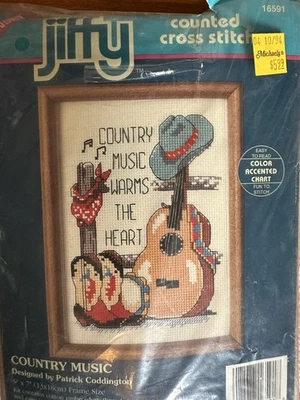 COUNTRY MUSIC WARMS THE HEART Boots Guitar Counted Cross Stitch Kit - Image 1 of 3