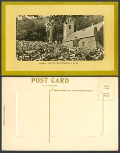 Isle of Man Old Embossed Postcard Sunday Service at KIRK BRADDAN Church I.O.M. - Picture 1 of 1