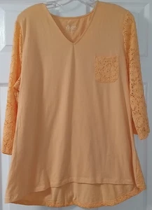 D & Co Damen Pfirsichfarben mit Spitze 3/4 Ärmel Top Größe Large - Bild 1 von 5