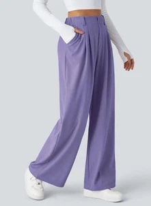 Pantalones Halara Flex Cintura Alta Pierna Ancha Waffle Elastizados Grandes Pequeños Lavanda - Imagen 1 de 5