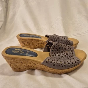 Spring Step Italy Slide Sandal Cork Wedge Heel Gray Top Grain Leather Sz 41 - Picture 1 of 11