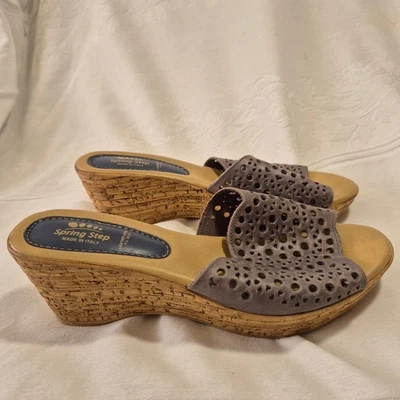 Spring Step Italy Slide Sandal Cork Wedge Heel Gray Top Grain Leather Sz 41 - Image 1 of 4