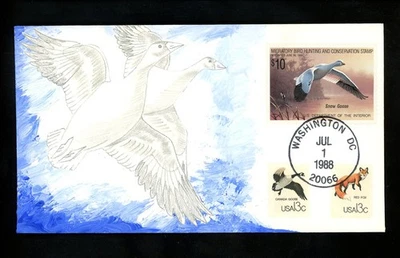 US FDC #RW55 Federal Duck Marvin Friedman Hand Drawn HD 1988 DC Snow Goose HC - Image 1 of 2