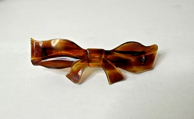 Vintage Tortoise Lucite Hair Clip Barrette Bow Made In FRANCE Stamped,French Bow - Image 1 of 4