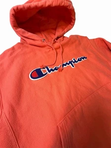 Champion Hoodie Herren Large Reverse Weave orange bequem bestickt Sweatshirt - Bild 1 von 6