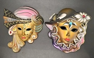 2 x Masquarade wall masks hand painted Glitter and jewels - Picture 1 of 6