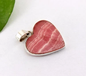 Rhodochrosite Pendant Encased 925 Silver Gemstone Pink with White Stripes - Picture 1 of 7