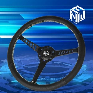 NRG 380mm 1" Dish 6-Bolt 3-Spoke Perforated Leather Racing Steering Wheel+Button - Picture 1 of 6