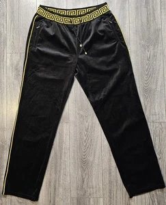 Barabas Classic Fit Velvet Pants Mens Size 2XL Black & Gold W/Zip Pockets Stripe - Picture 1 of 12