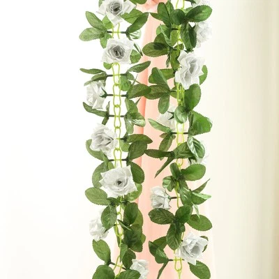 6 ft 3D Silver Chain SILK ROSES Garland Wedding Flowers Bouquets Light Gray - Image 1 of 4