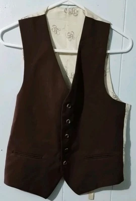 1960-е Levis Panatela жилет желтовато-коричневый коричневый Sportswear кнопка спереди костюм 18» груди - Изображение 1 из 4