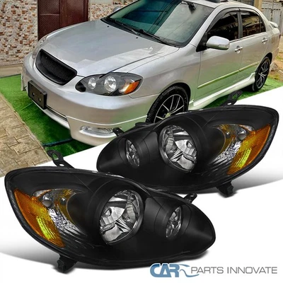 Fit 2003-2008 Toyota Corolla Black Headlights Lamps Replacement Left+Right 03-08 Foto 1 de 4
