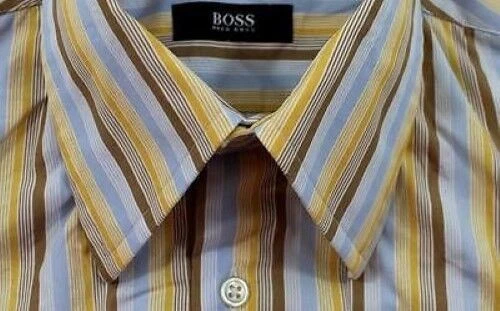 HUGO BOSS Camicia di Affari Blu Braun Giallo Strisce Bianche Maniche Lunghe 38 - Immagine 1 di 1
