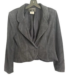 Chanel Navy Suede Goat Skin Jacket W/Silk Lining Size 42 Made In France Small SM - Picture 1 of 7