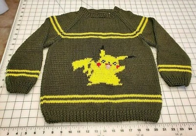 Nuevo Suéter Pullover "Pikachu" Manga Raglán Infantil Tejido a Mano 2T a 5T Foto 1 de 4