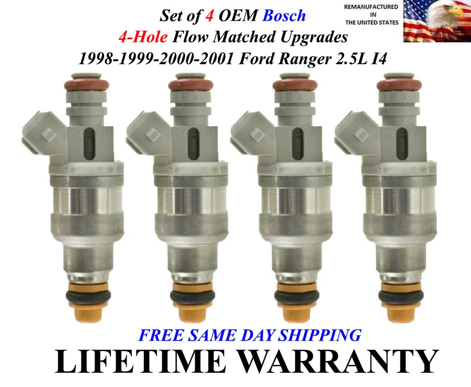 Conjunto de 4 injetores de combustível Bosch genuínos de 4 furos para 1998-2001 Ford Ranger 2.5L I4 - Imagem 1 de 1