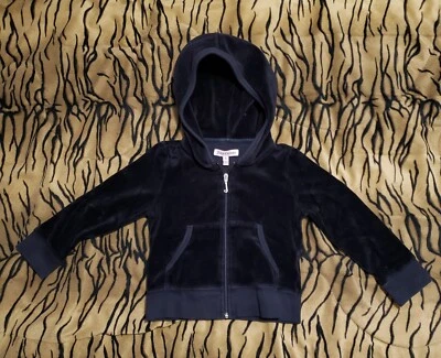 Jaqueta JUICY COUTURE Zíper Completo Preta Veludo Ornamentada Traseira Tamanho Meninas XS (2-3) EUA - Imagem 1 de 4