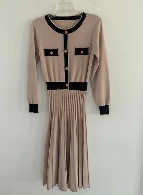 Vestido tejido Wish rosa rosa color bloques pliegues elásticos talla mediana para mujer Foto 1 de 4