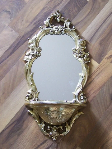 Vintage Gold Syroco Hollywood Regency Mirror French Cottage Floral Wall Shelf Cover