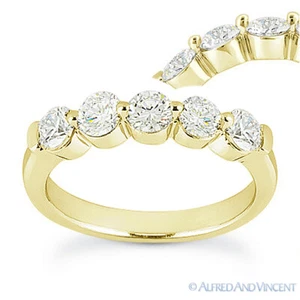Anillo de boda banda de 5 piedras moissanita brillante oro amarillo 14k corte redondo para siempre - Imagen 1 de 5